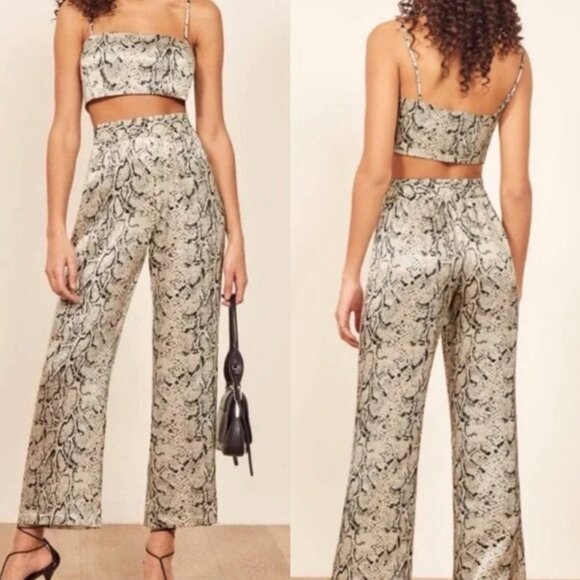 Reformation Silk Snake Skin Cropped Set - Size 8 - Picture 2 of 5